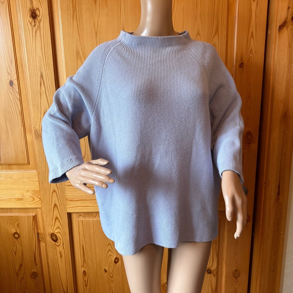 Eileen Fisher Sweater Womens L Blue Organic Cotton Silk Boxy Quiet Luxury